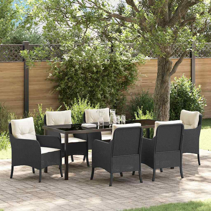 Set de masă pentru grădină cu pernă 7 pcs Negru poliratan - WALTI WALTI