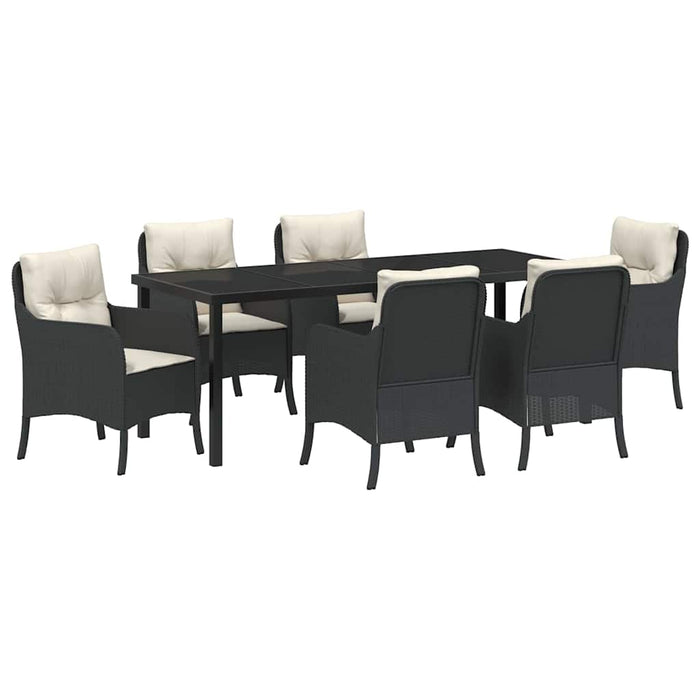 Set de masă pentru grădină cu pernă 7 pcs Negru poliratan - WALTI WALTI