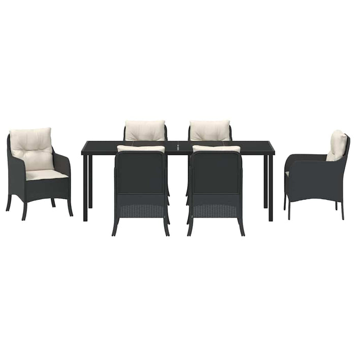 Set de masă pentru grădină cu pernă 7 pcs Negru poliratan - WALTI WALTI