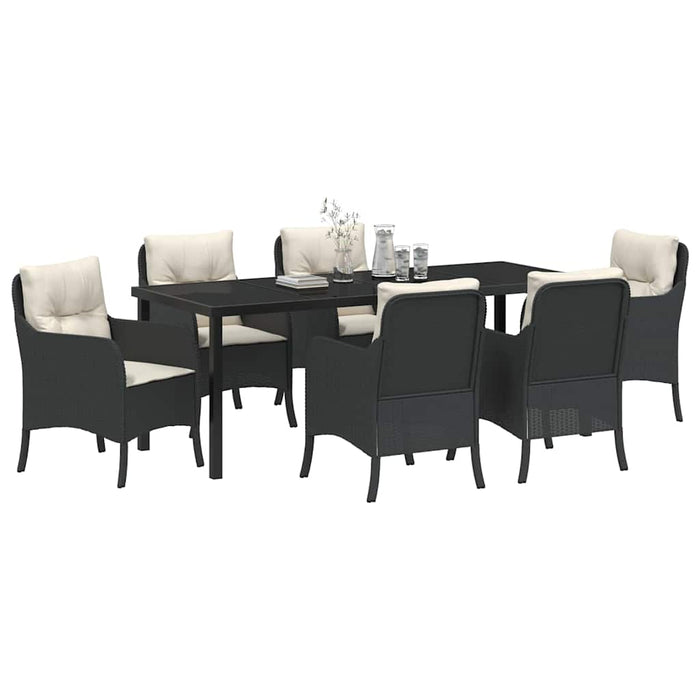 Set de masă pentru grădină cu pernă 7 pcs Negru poliratan - WALTI WALTI