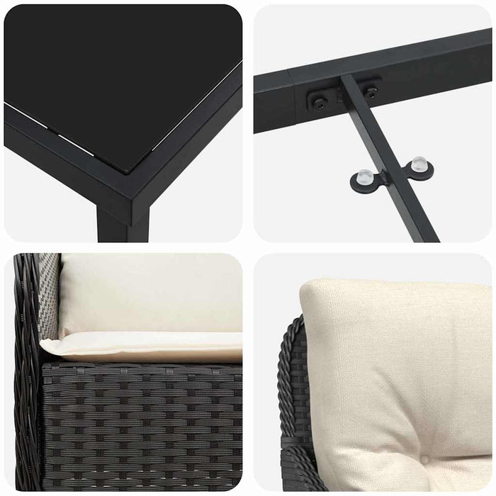 Set de masă pentru grădină cu pernă 9 pcs Negru poliratan - WALTI WALTI