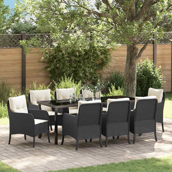 Set de masă pentru grădină cu pernă 9 pcs Negru poliratan - WALTI WALTI
