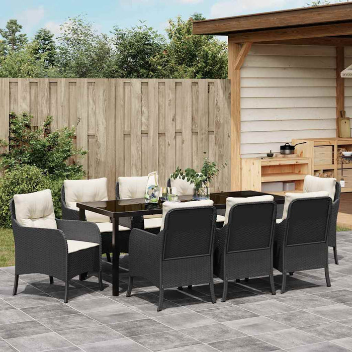 Set de masă pentru grădină cu pernă 9 pcs Negru poliratan - WALTI WALTI