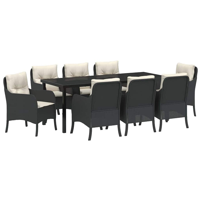 Set de masă pentru grădină cu pernă 9 pcs Negru poliratan - WALTI WALTI