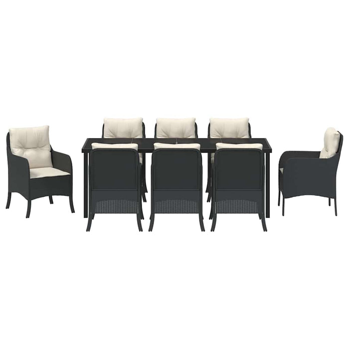 Set de masă pentru grădină cu pernă 9 pcs Negru poliratan - WALTI WALTI