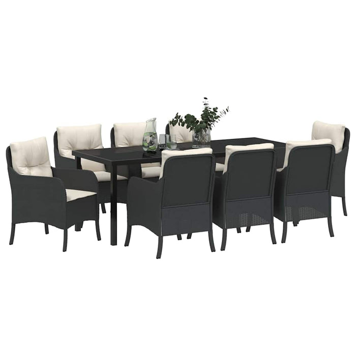 Set de masă pentru grădină cu pernă 9 pcs Negru poliratan - WALTI WALTI