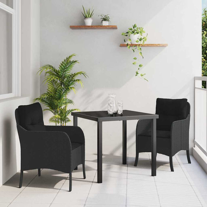 Set de dining de grădină 3 piese cu perne Negru Ratan PE - WALTI WALTI