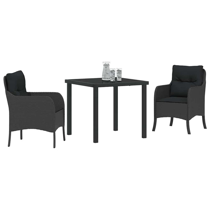 Set de dining de grădină 3 piese cu perne Negru Ratan PE - WALTI WALTI