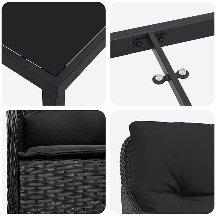 Set de masă pentru grădină cu pernă 5 pcs Negru poliratan - WALTI WALTI