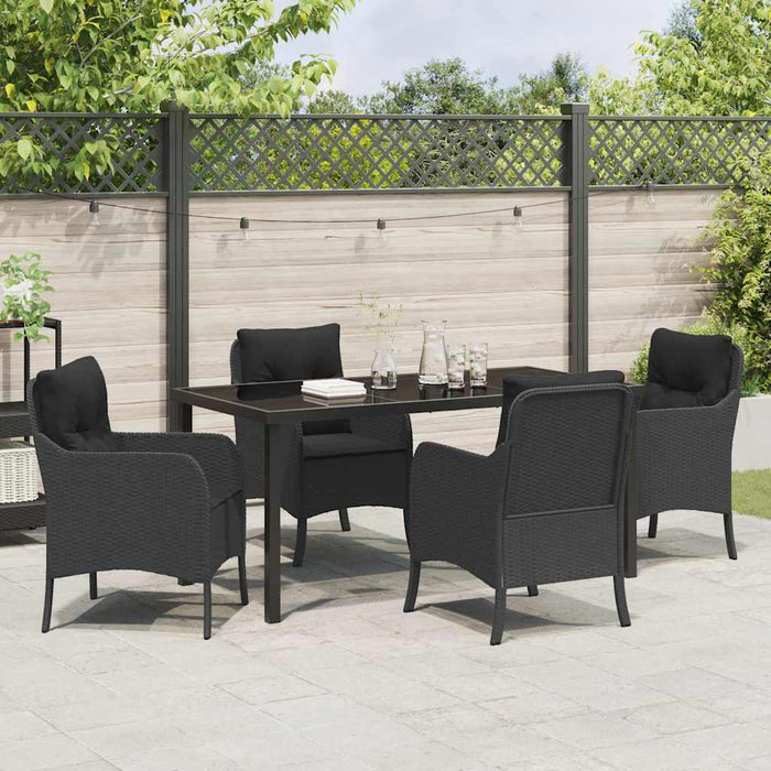 Set de masă pentru grădină cu pernă 5 pcs Negru poliratan - WALTI WALTI