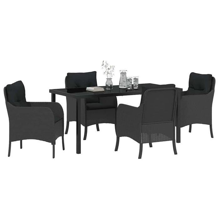 Set de masă pentru grădină cu pernă 5 pcs Negru poliratan - WALTI WALTI