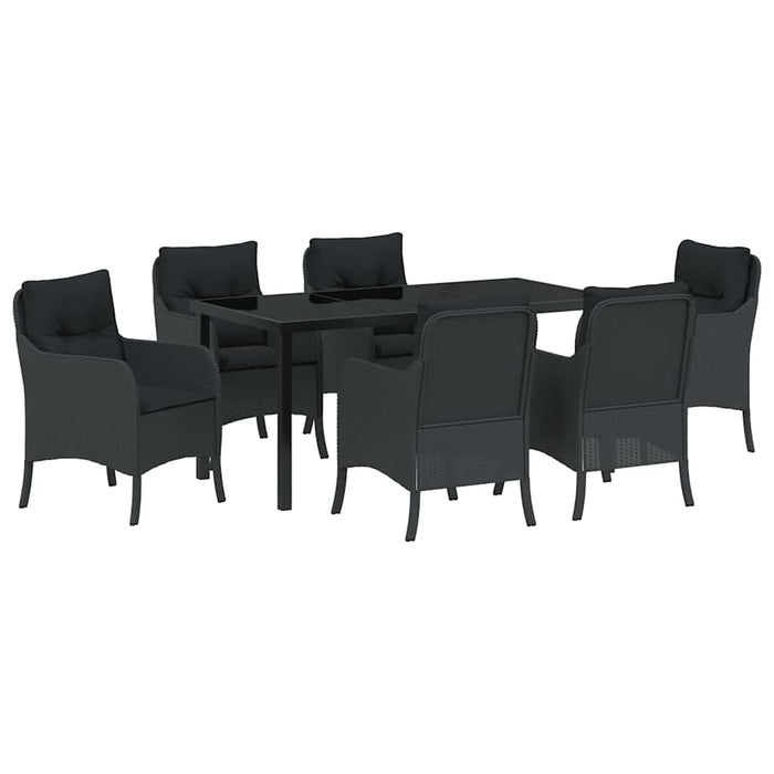 Set de masă pentru grădină cu pernă 7 pcs Negru poliratan - WALTI WALTI
