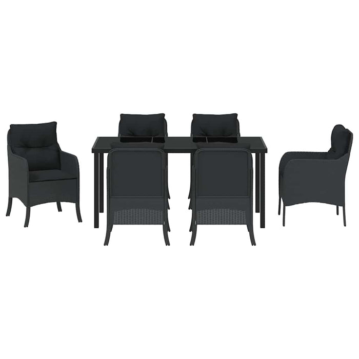 Set de masă pentru grădină cu pernă 7 pcs Negru poliratan - WALTI WALTI