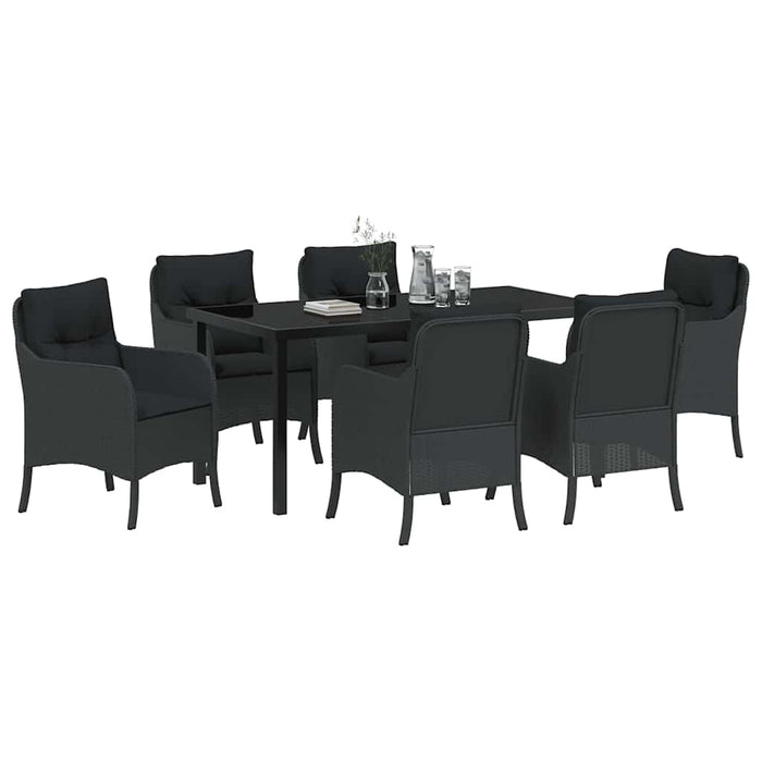 Set de masă pentru grădină cu pernă 7 pcs Negru poliratan - WALTI WALTI