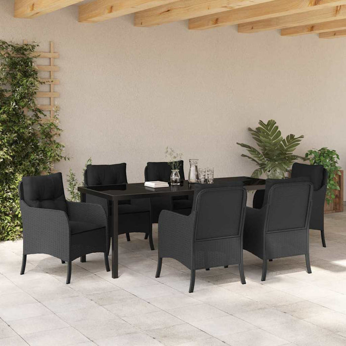 Set de masă pentru grădină cu pernă 7 pcs Negru poliratan - WALTI WALTI