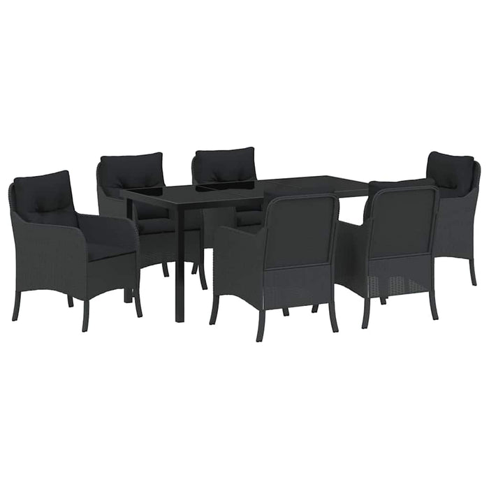 Set de masă pentru grădină cu pernă 7 pcs Negru poliratan - WALTI WALTI