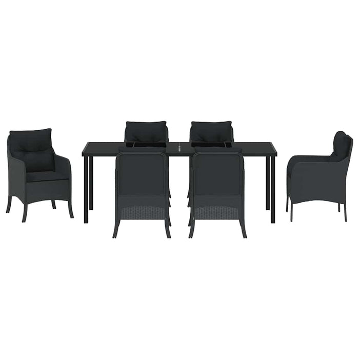 Set de masă pentru grădină cu pernă 7 pcs Negru poliratan - WALTI WALTI