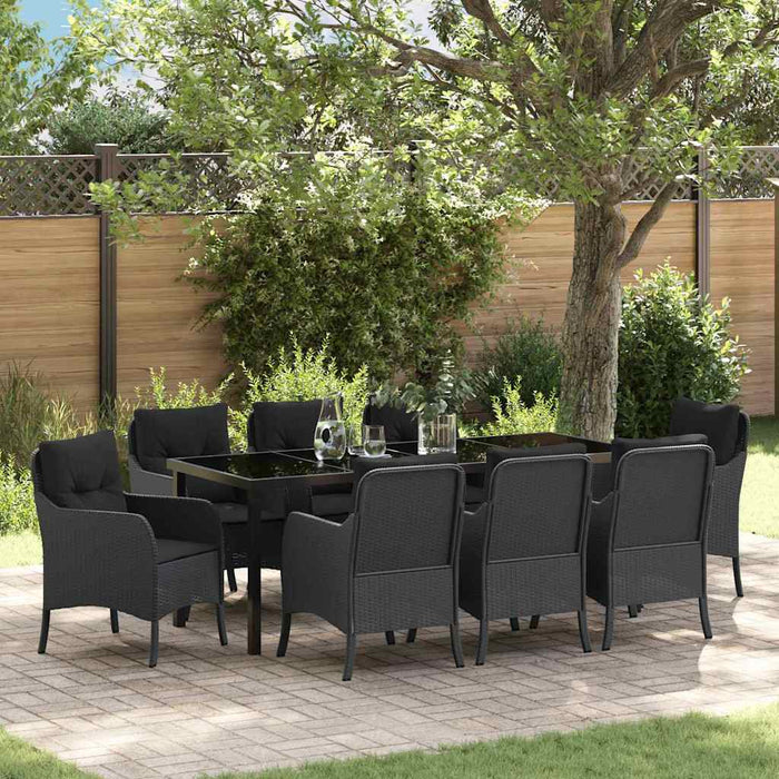 Set de masă pentru grădină cu pernă 9 pcs Negru poliratan - WALTI WALTI