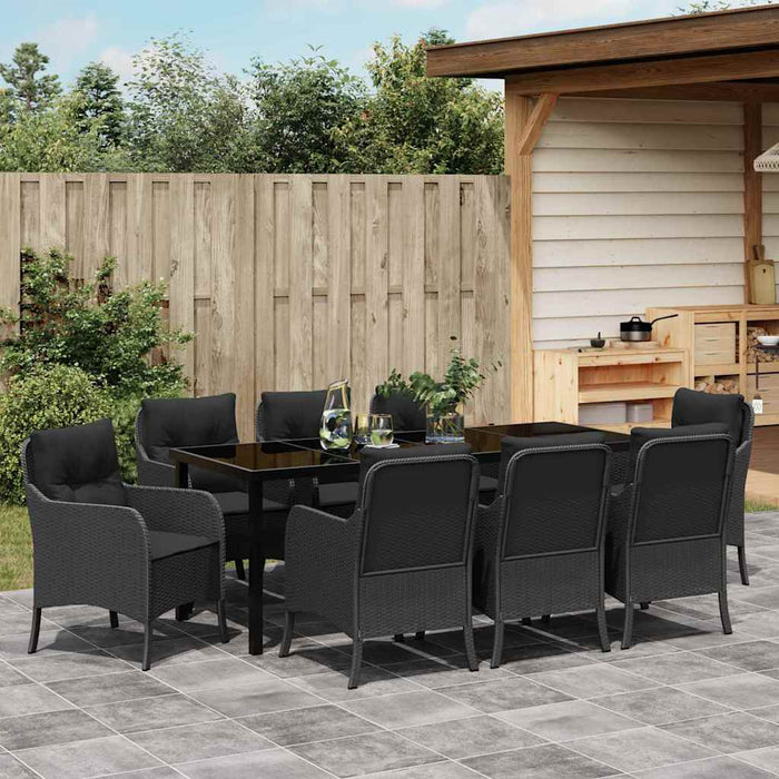Set de masă pentru grădină cu pernă 9 pcs Negru poliratan - WALTI WALTI