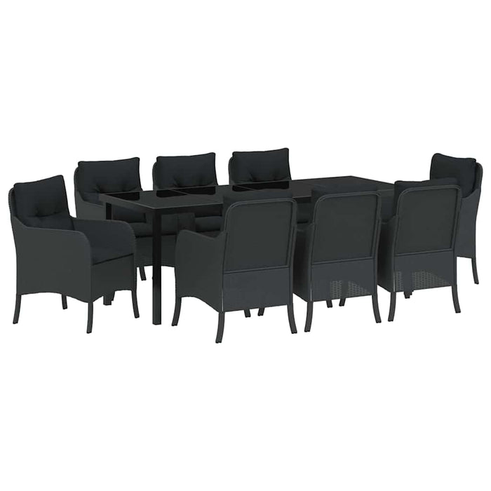 Set de masă pentru grădină cu pernă 9 pcs Negru poliratan - WALTI WALTI