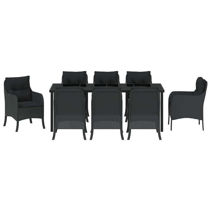 Set de masă pentru grădină cu pernă 9 pcs Negru poliratan - WALTI WALTI