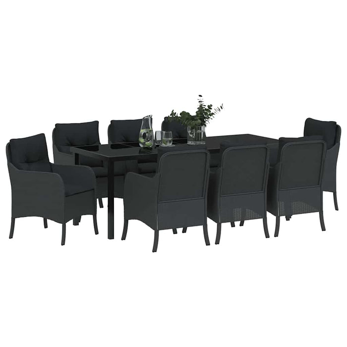 Set de masă pentru grădină cu pernă 9 pcs Negru poliratan - WALTI WALTI