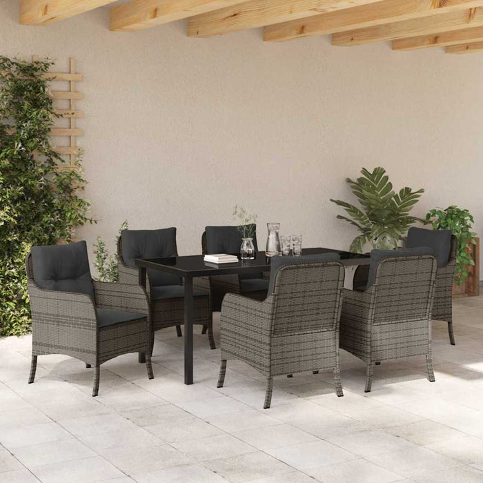 Set de masă pentru grădină cu pernă 7 pcs Gri poliratan - WALTI WALTI