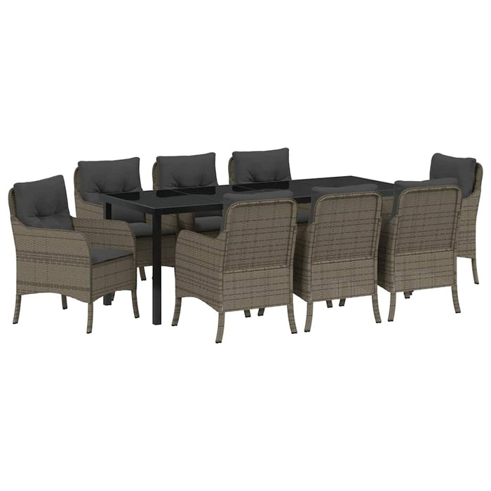 Set de masă pentru grădină cu pernă 9 pcs Gri poliratan - WALTI WALTI