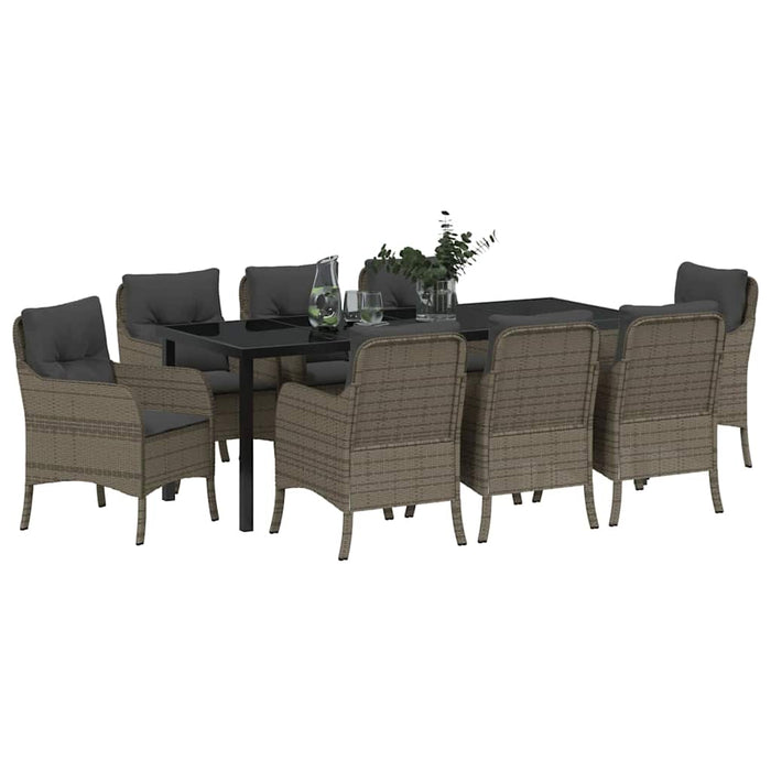Set de masă pentru grădină cu pernă 9 pcs Gri poliratan - WALTI WALTI