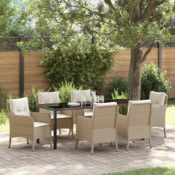 Set de masă pentru grădină cu pernă 7 pcs Bej poliratan - WALTI WALTI