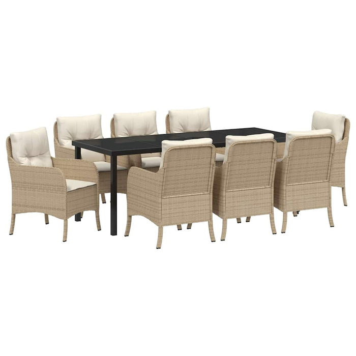 Set de masă pentru grădină cu pernă 9 pcs Bej poliratan - WALTI WALTI