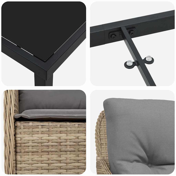 Set de masă pentru grădină cu pernă 7 pcs Bej poliratan - WALTI WALTI