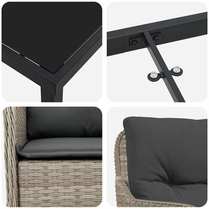 Set de Dining de Grădină 3 Piese cu Perne Gri deschis Poliratan - WALTI WALTI
