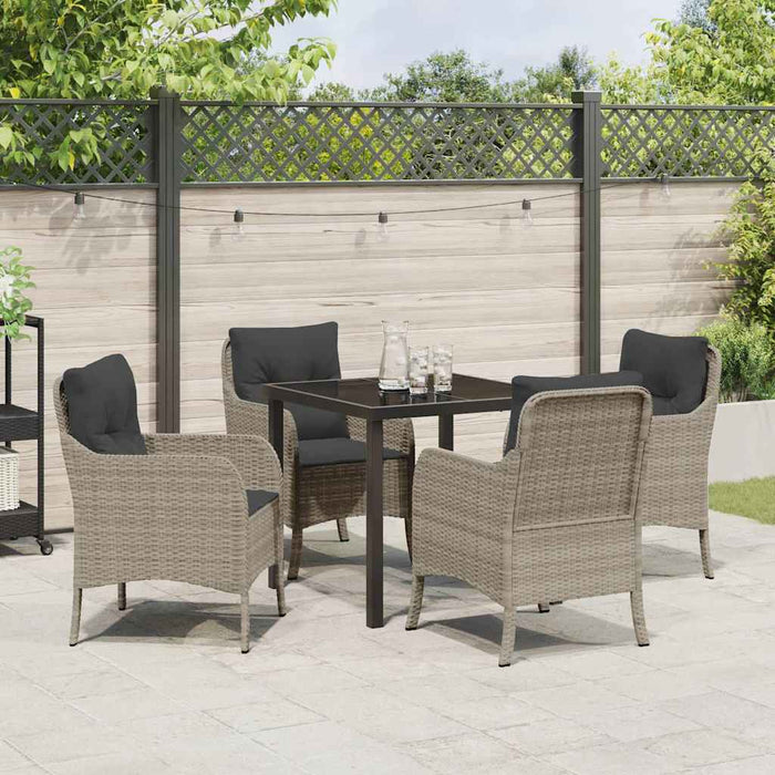 Set de Dining pentru Grădină 5 Piese cu Perne Gri Deschis Poliratan - WALTI WALTI