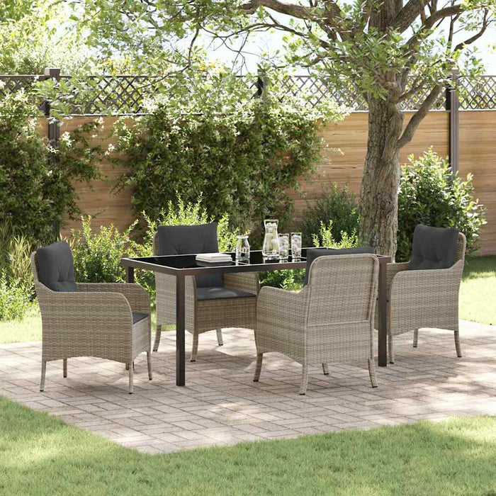 Set de masă pentru grădină cu pernă 5 pcs Gri deschis poliratan - WALTI WALTI