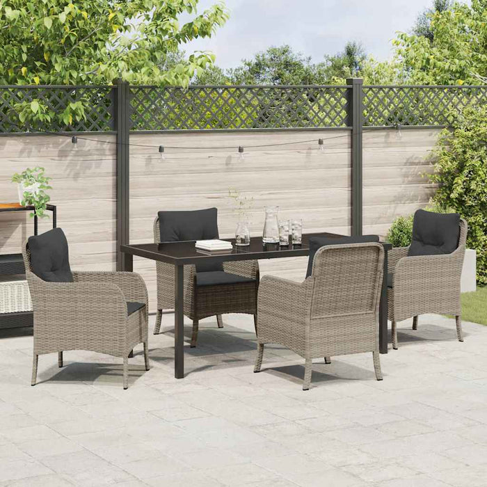 Set de masă pentru grădină cu pernă 5 pcs Gri deschis poliratan - WALTI WALTI