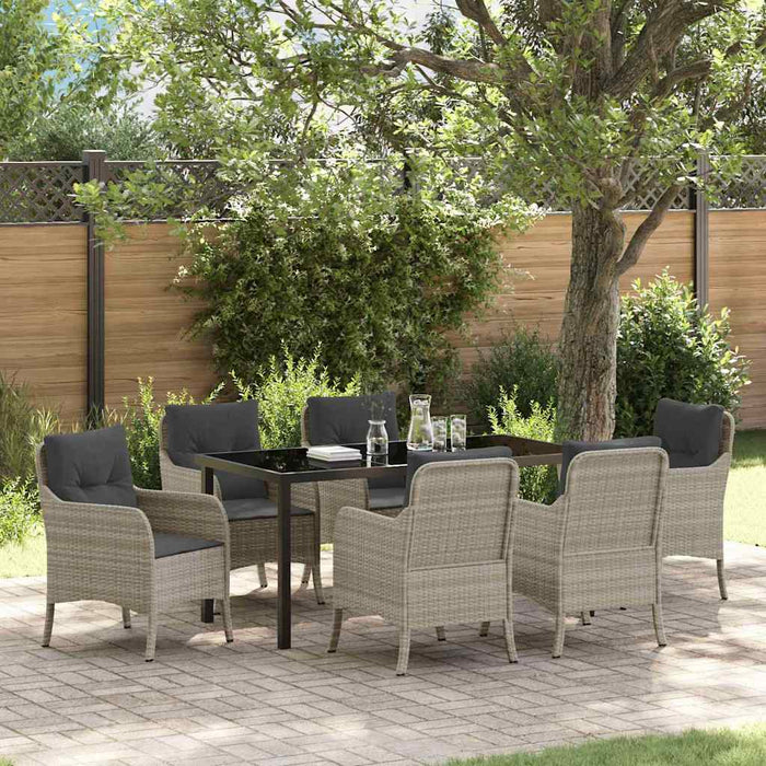 Set de masă pentru grădină cu pernă 7 pcs Gri deschis poliratan - WALTI WALTI