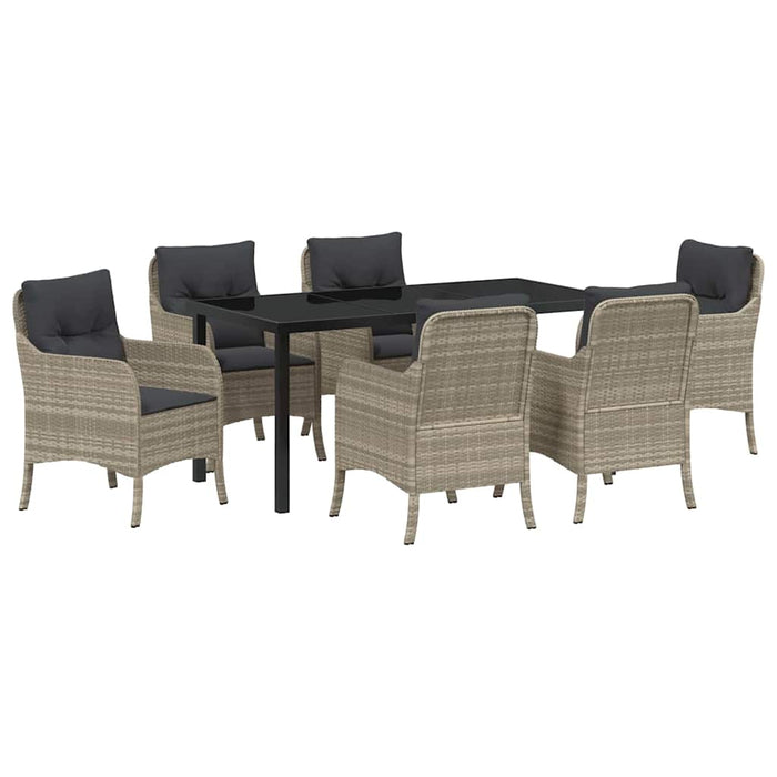 Set de masă pentru grădină cu pernă 7 pcs Gri deschis poliratan - WALTI WALTI
