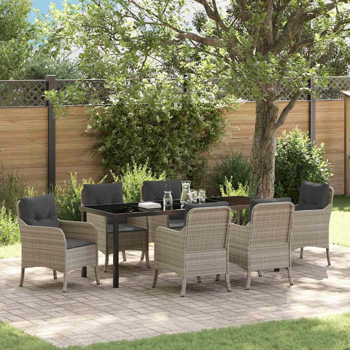 Set de masă pentru grădină cu pernă 7 pcs Gri deschis poliratan - WALTI WALTI