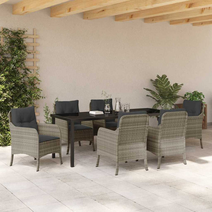 Set de masă pentru grădină cu pernă 7 pcs Gri deschis poliratan - WALTI WALTI