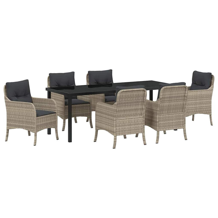 Set de masă pentru grădină cu pernă 7 pcs Gri deschis poliratan - WALTI WALTI