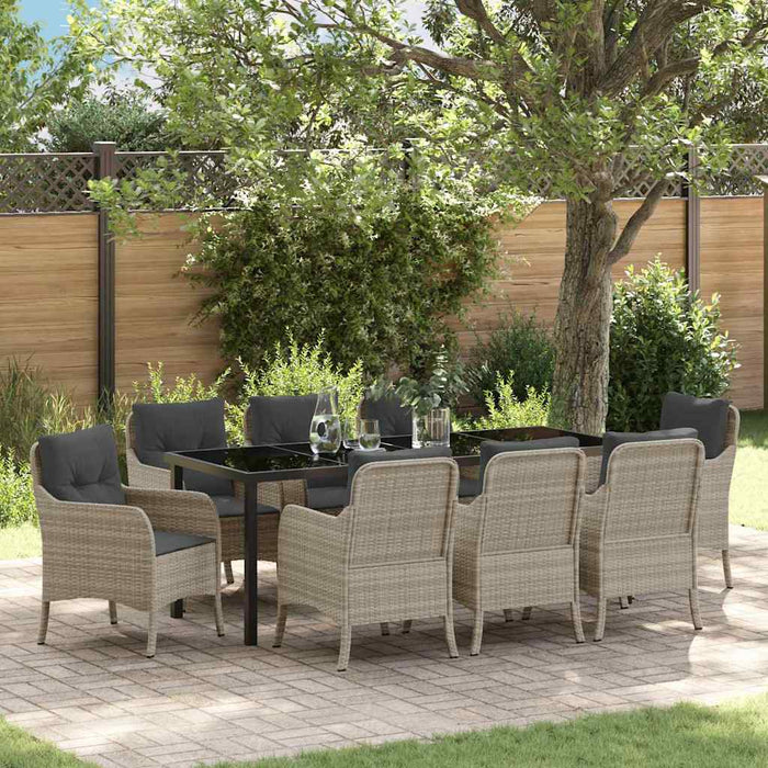 Set de masă pentru grădină cu pernă 9 pcs Gri deschis poliratan - WALTI WALTI