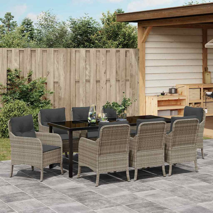 Set de masă pentru grădină cu pernă 9 pcs Gri deschis poliratan - WALTI WALTI