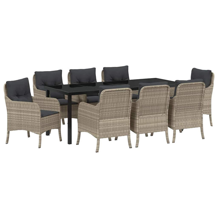 Set de masă pentru grădină cu pernă 9 pcs Gri deschis poliratan - WALTI WALTI