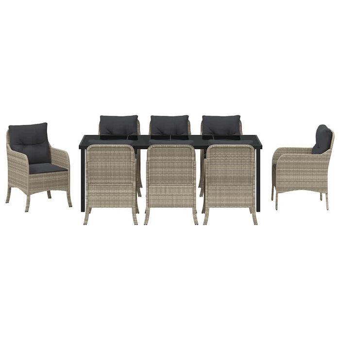 Set de masă pentru grădină cu pernă 9 pcs Gri deschis poliratan - WALTI WALTI