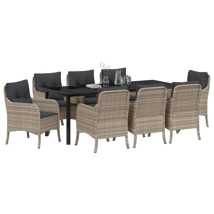 Set de masă pentru grădină cu pernă 9 pcs Gri deschis poliratan - WALTI WALTI