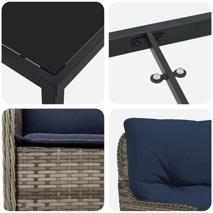 Set de masă pentru grădină cu pernă 5 pcs Gri poliratan - WALTI WALTI