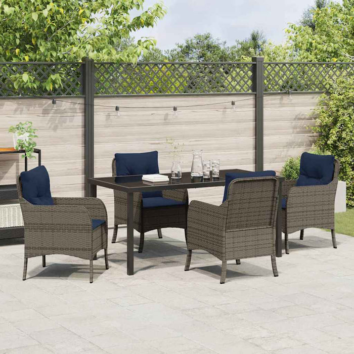 Set de masă pentru grădină cu pernă 5 pcs Gri poliratan - WALTI WALTI