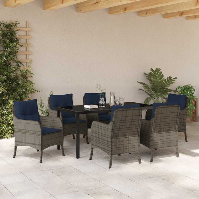 Set de masă pentru grădină cu pernă 7 pcs Gri poliratan - WALTI WALTI