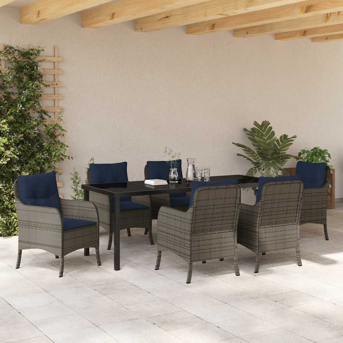 Set de masă pentru grădină cu pernă 7 pcs Gri poliratan - WALTI WALTI